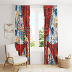 St George Illawarra Dragons Window Curtain Tropical Hibiscus Floral Pattern With Red And White Accents
