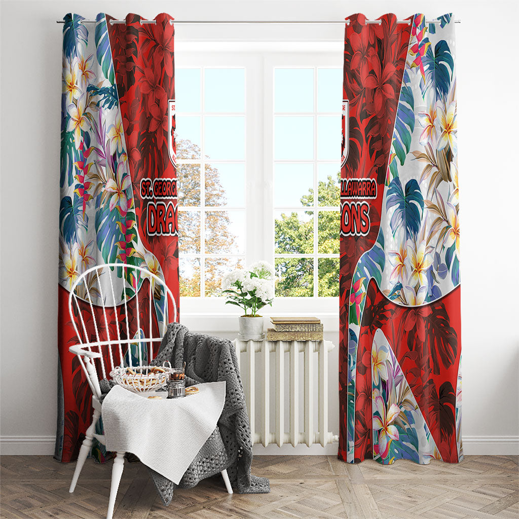 St George Illawarra Dragons Window Curtain Tropical Hibiscus Floral Pattern With Red And White Accents