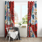 St George Illawarra Dragons Window Curtain Tropical Hibiscus Floral Pattern With Red And White Accents
