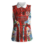 St George Illawarra Dragons Women Sleeveless Polo Shirt Tropical Hibiscus Floral Pattern With Red And White Accents