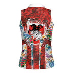 St George Illawarra Dragons Women Sleeveless Polo Shirt Tropical Hibiscus Floral Pattern With Red And White Accents