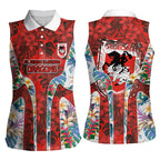 St George Illawarra Dragons Women Sleeveless Polo Shirt Tropical Hibiscus Floral Pattern With Red And White Accents