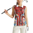 St George Illawarra Dragons Women Sleeveless Polo Shirt Tropical Hibiscus Floral Pattern With Red And White Accents