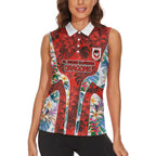 St George Illawarra Dragons Women Sleeveless Polo Shirt Tropical Hibiscus Floral Pattern With Red And White Accents