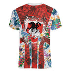 St George Illawarra Dragons Women V-Neck T-Shirt Tropical Hibiscus Floral Pattern With Red And White Accents