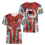 St George Illawarra Dragons Women V-Neck T-Shirt Tropical Hibiscus Floral Pattern With Red And White Accents