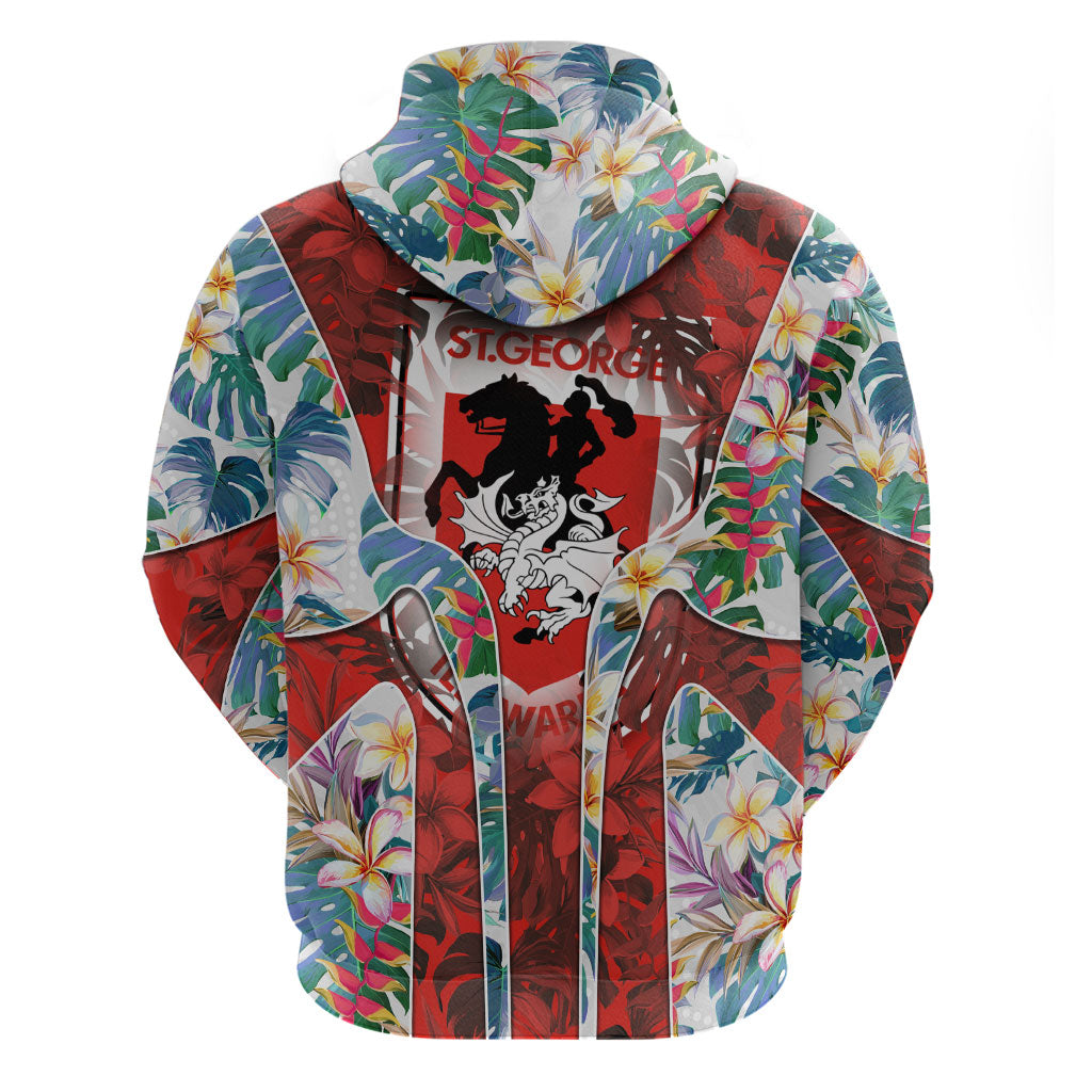 St George Illawarra Dragons Zip Hoodie Tropical Hibiscus Floral Pattern With Red And White Accents