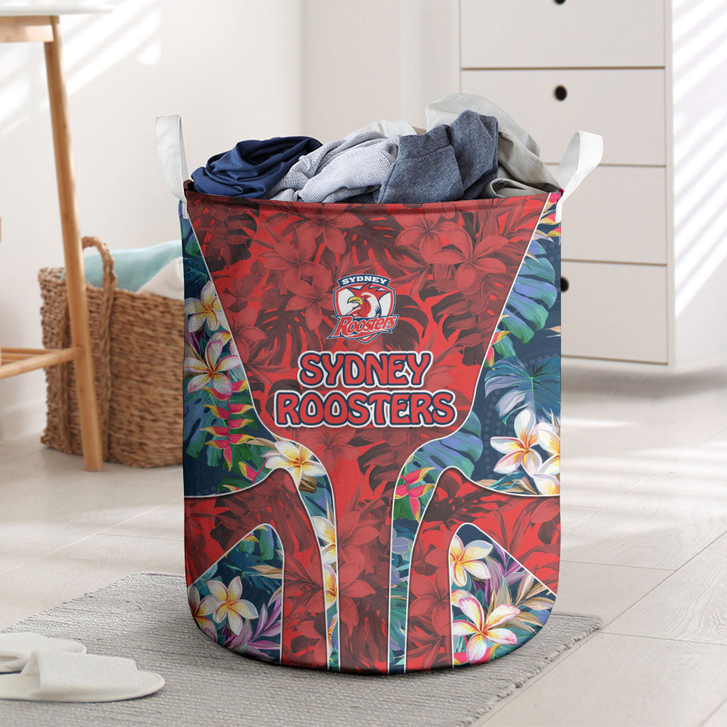Sydney Roosters Laundry Basket Tropical Hibiscus Floral Pattern With Red And Blue Accents