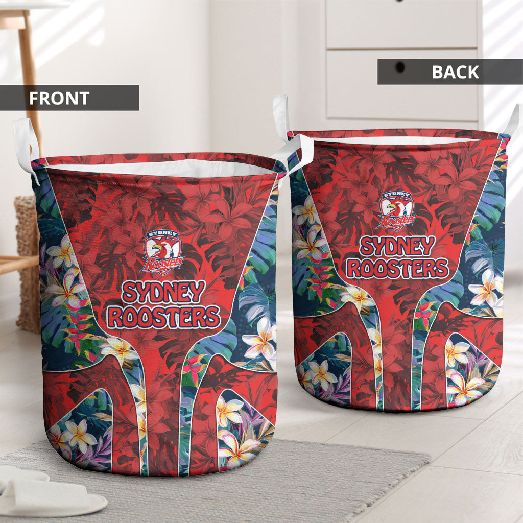 Sydney Roosters Laundry Basket Tropical Hibiscus Floral Pattern With Red And Blue Accents