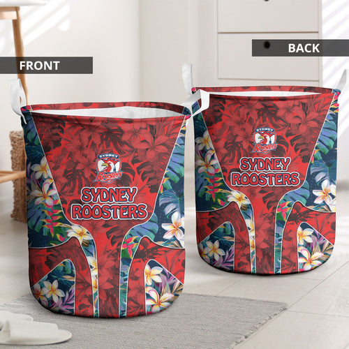 Sydney Roosters Laundry Basket Tropical Hibiscus Floral Pattern With Red And Blue Accents