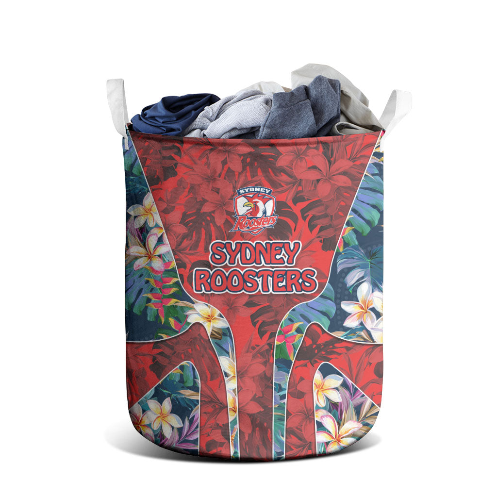 Sydney Roosters Laundry Basket Tropical Hibiscus Floral Pattern With Red And Blue Accents