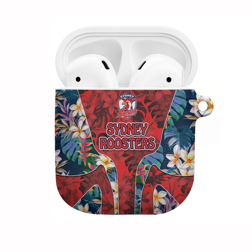 Sydney Roosters AirPods Case Tropical Hibiscus Floral Pattern With Red And Blue Accents