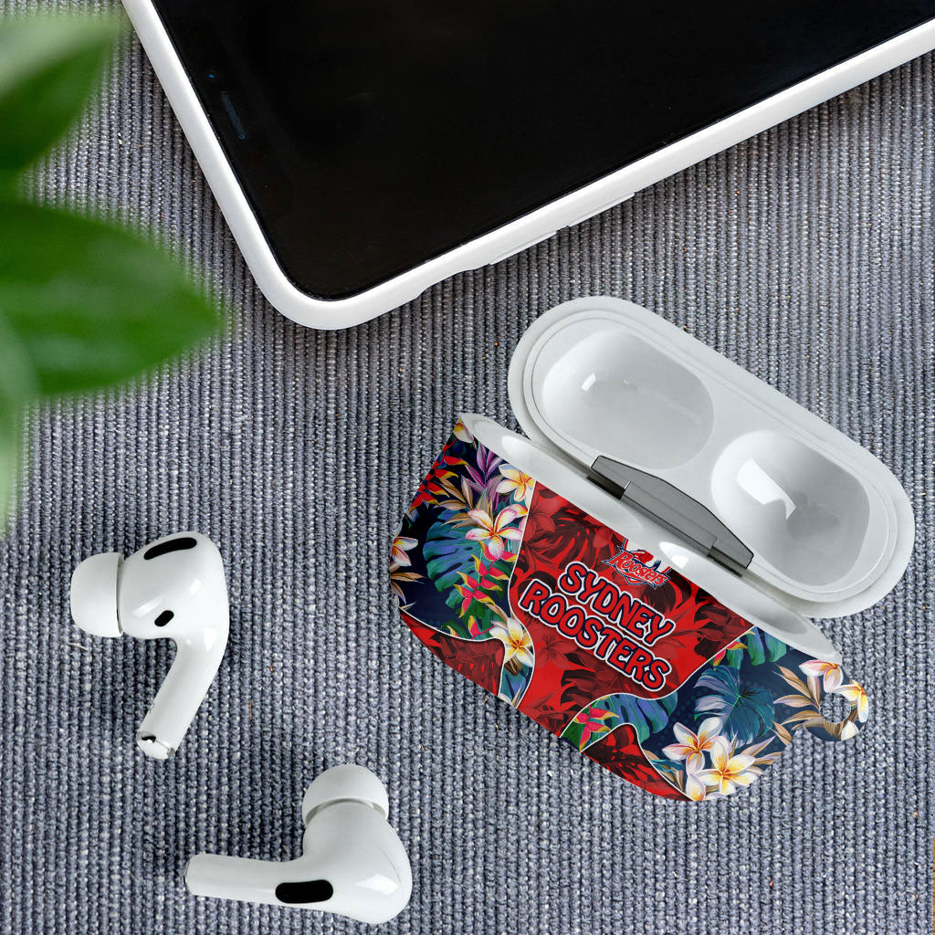 Sydney Roosters AirPods Case Tropical Hibiscus Floral Pattern With Red And Blue Accents