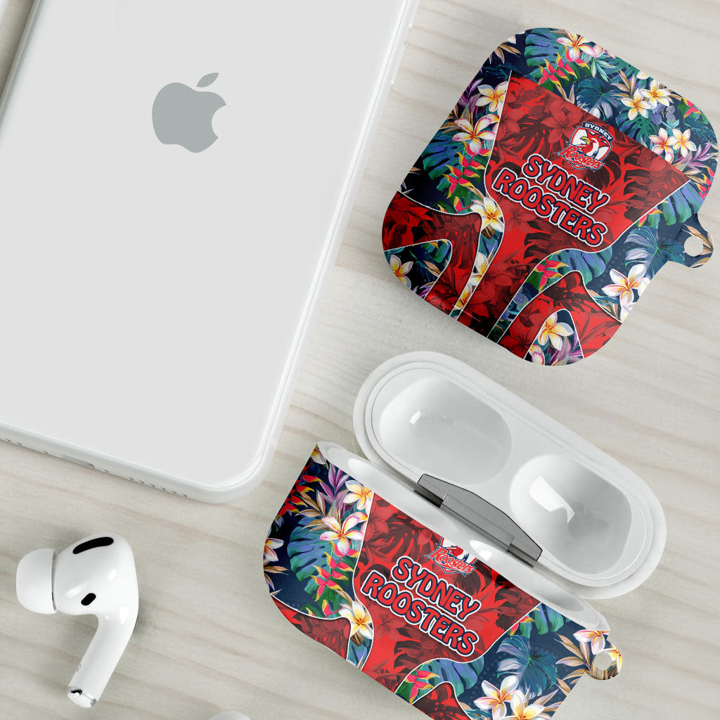 Sydney Roosters AirPods Case Tropical Hibiscus Floral Pattern With Red And Blue Accents