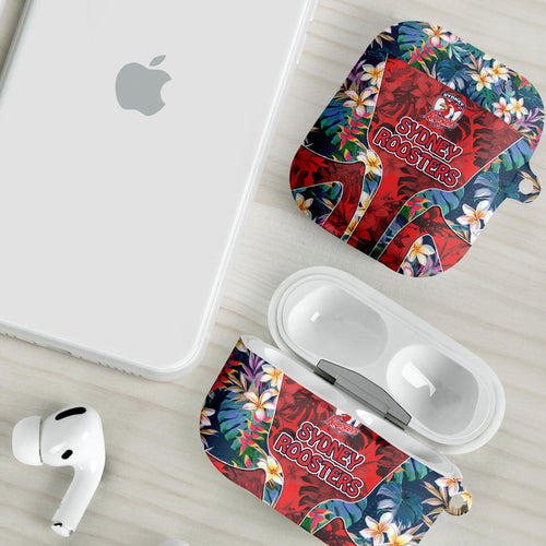 Sydney Roosters AirPods Case Tropical Hibiscus Floral Pattern With Red And Blue Accents