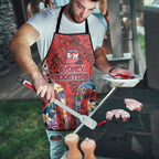Sydney Roosters Apron Tropical Hibiscus Floral Pattern With Red And Blue Accents