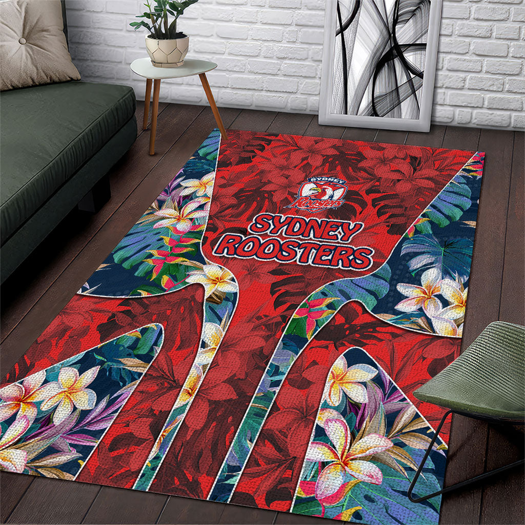 Sydney Roosters Area Rug Tropical Hibiscus Floral Pattern With Red And Blue Accents