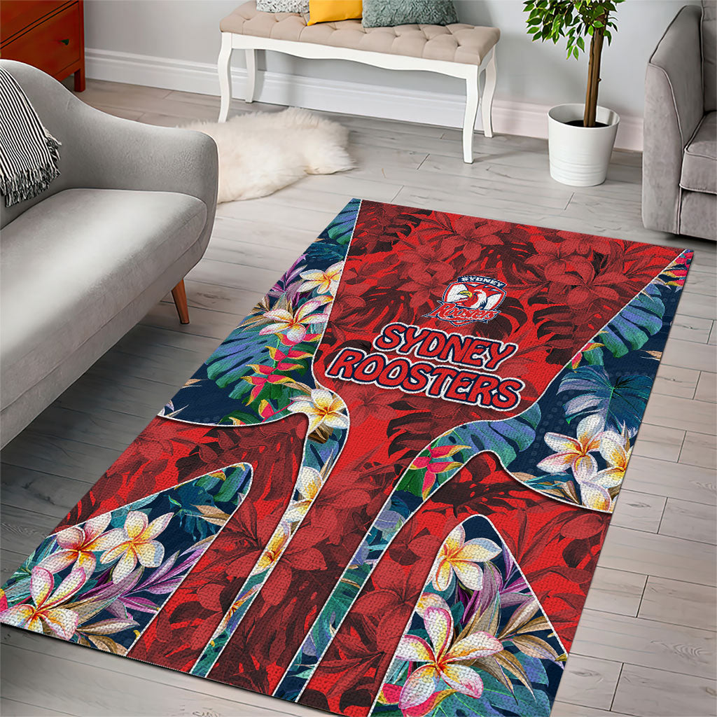 Sydney Roosters Area Rug Tropical Hibiscus Floral Pattern With Red And Blue Accents