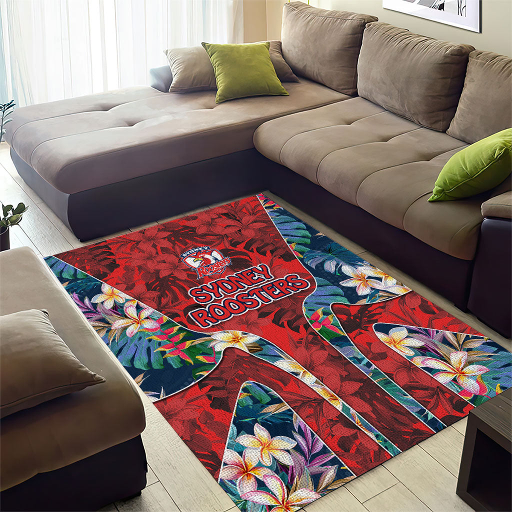 Sydney Roosters Area Rug Tropical Hibiscus Floral Pattern With Red And Blue Accents