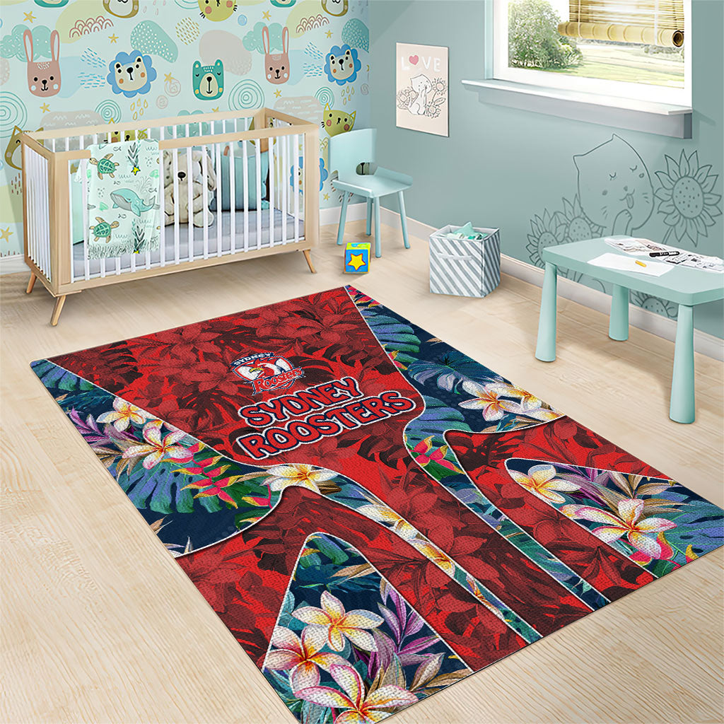 Sydney Roosters Area Rug Tropical Hibiscus Floral Pattern With Red And Blue Accents