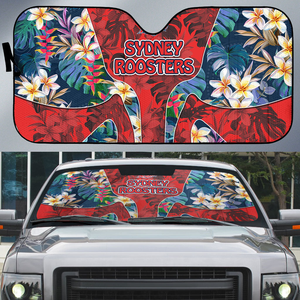 Sydney Roosters Auto Sun Shade Tropical Hibiscus Floral Pattern With Red And Blue Accents