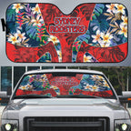 Sydney Roosters Auto Sun Shade Tropical Hibiscus Floral Pattern With Red And Blue Accents
