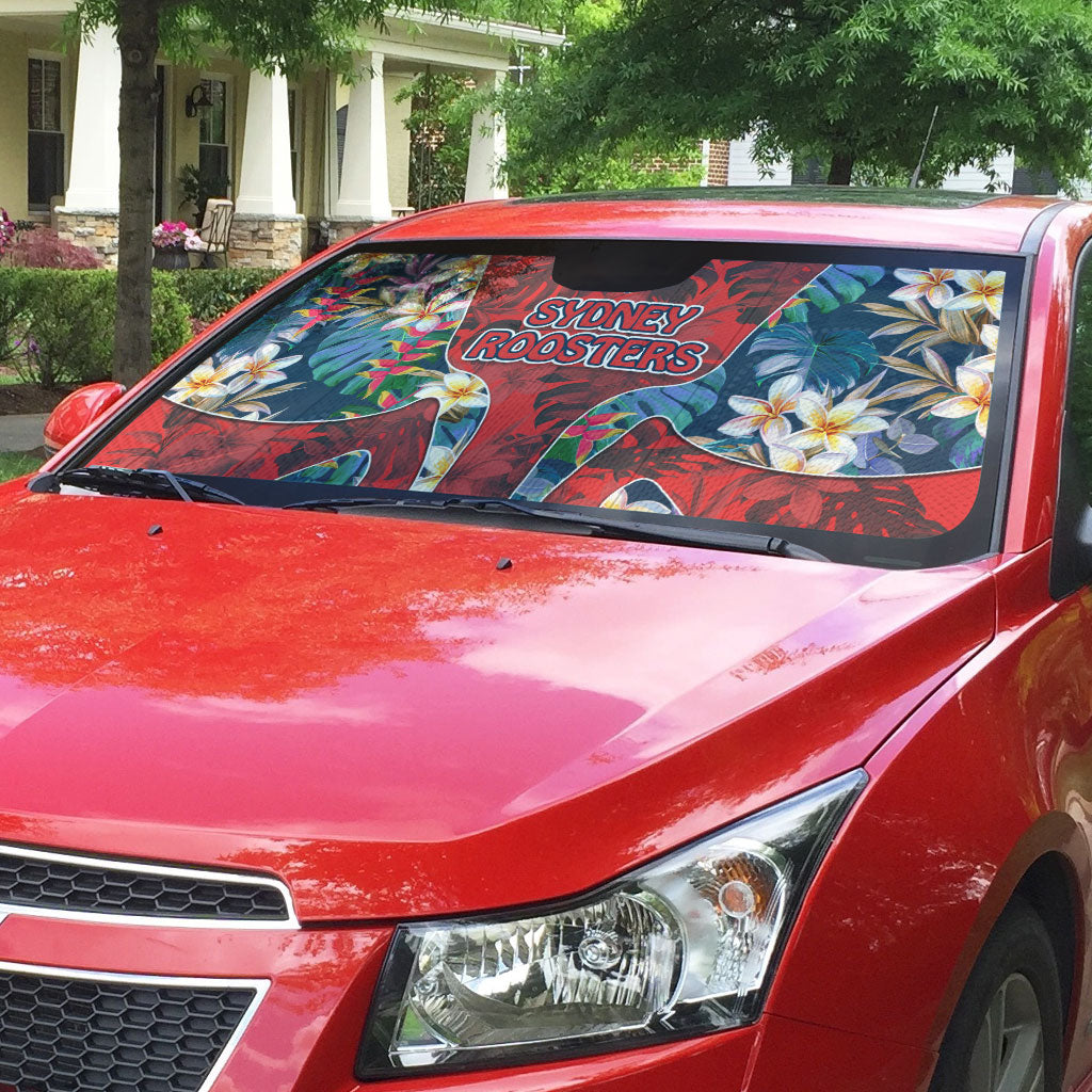 Sydney Roosters Auto Sun Shade Tropical Hibiscus Floral Pattern With Red And Blue Accents