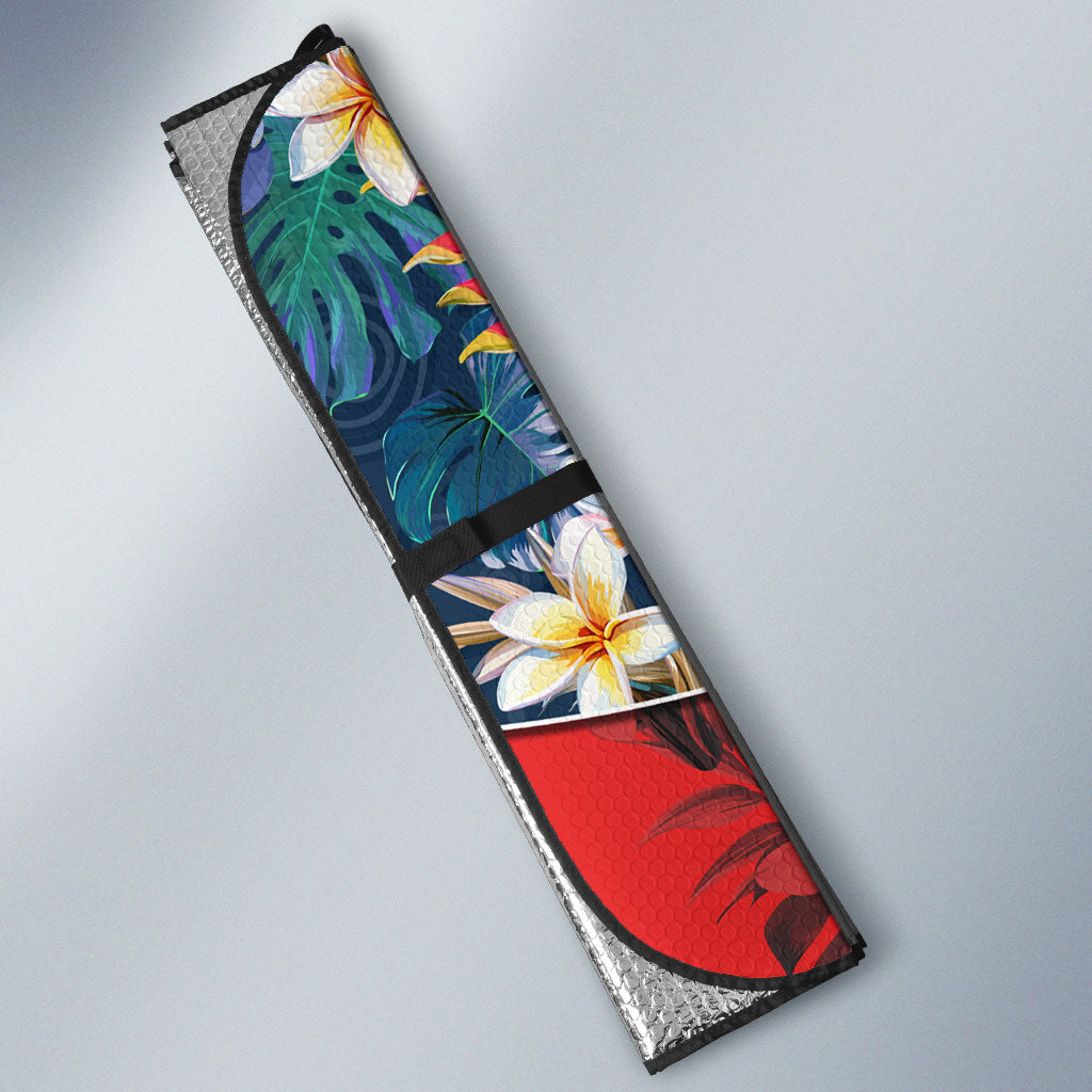 Sydney Roosters Auto Sun Shade Tropical Hibiscus Floral Pattern With Red And Blue Accents