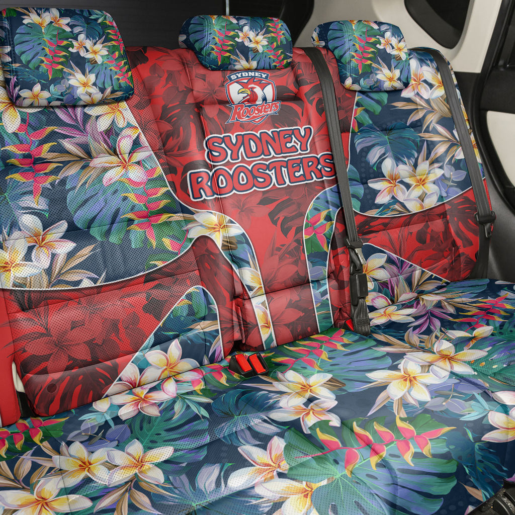 Sydney Roosters Back Car Seat Cover Tropical Hibiscus Floral Pattern With Red And Blue Accents