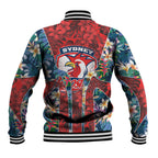 Sydney Roosters Baseball Jacket Tropical Hibiscus Floral Pattern With Red And Blue Accents