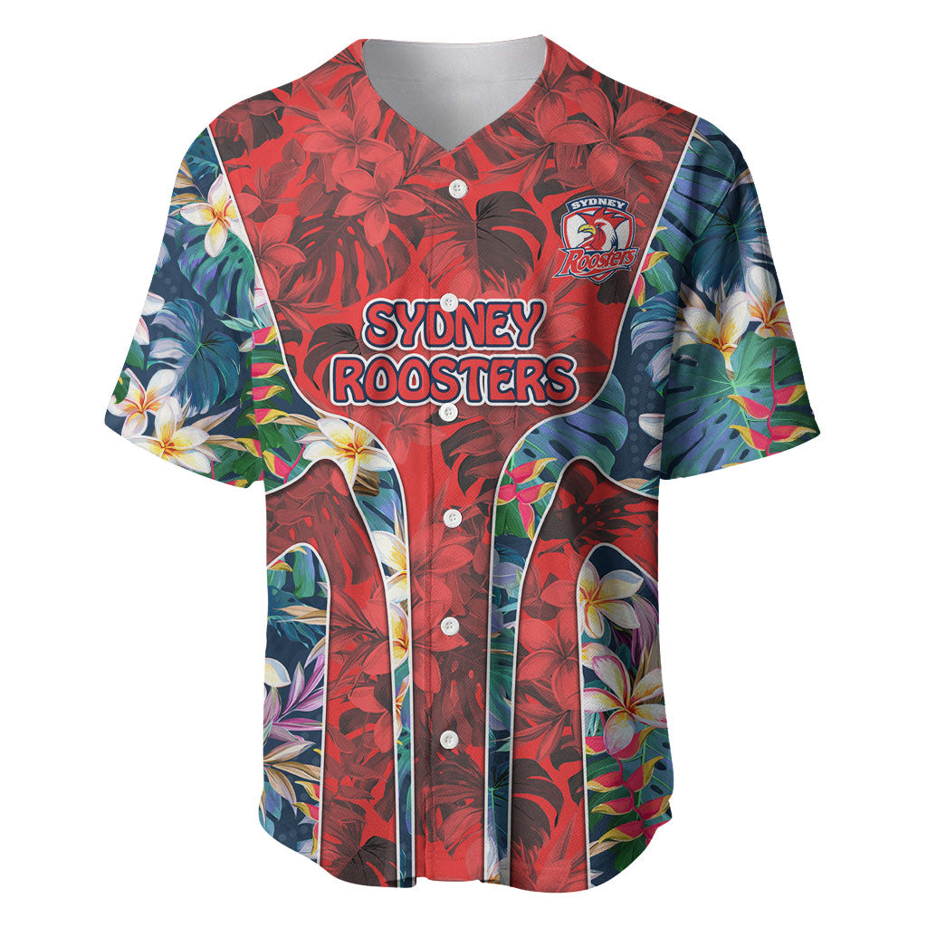Sydney Roosters Baseball Jersey Tropical Hibiscus Floral Pattern With Red And Blue Accents