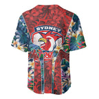 Sydney Roosters Baseball Jersey Tropical Hibiscus Floral Pattern With Red And Blue Accents