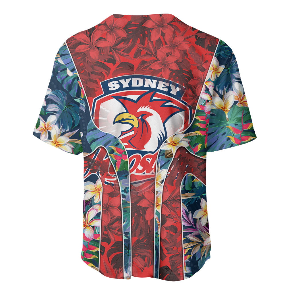 Sydney Roosters Baseball Jersey Tropical Hibiscus Floral Pattern With Red And Blue Accents