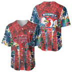 Sydney Roosters Baseball Jersey Tropical Hibiscus Floral Pattern With Red And Blue Accents