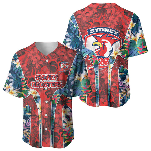 Sydney Roosters Baseball Jersey Tropical Hibiscus Floral Pattern With Red And Blue Accents