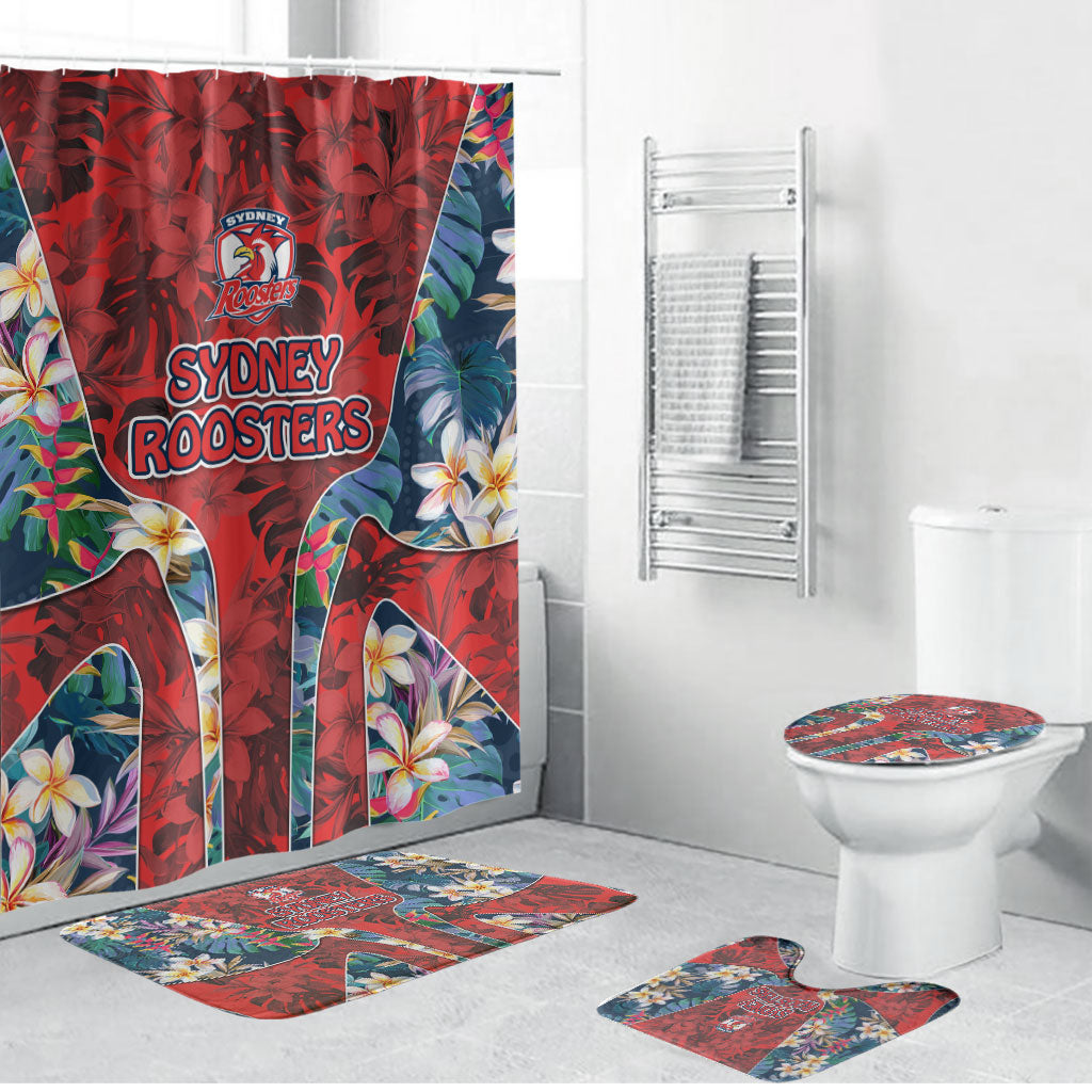 Sydney Roosters Bathroom Set Tropical Hibiscus Floral Pattern With Red And Blue Accents