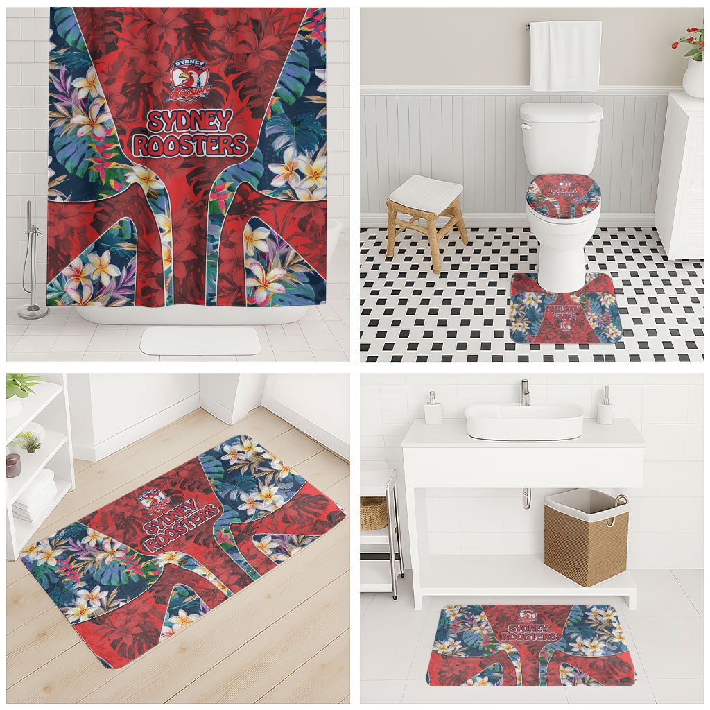 Sydney Roosters Bathroom Set Tropical Hibiscus Floral Pattern With Red And Blue Accents