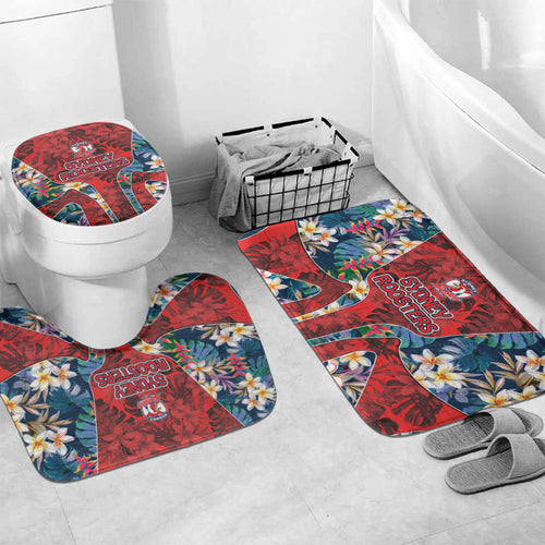 Sydney Roosters Bathroom Set Tropical Hibiscus Floral Pattern With Red And Blue Accents