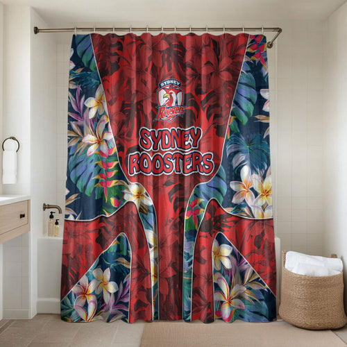 Sydney Roosters Bathroom Set Tropical Hibiscus Floral Pattern With Red And Blue Accents