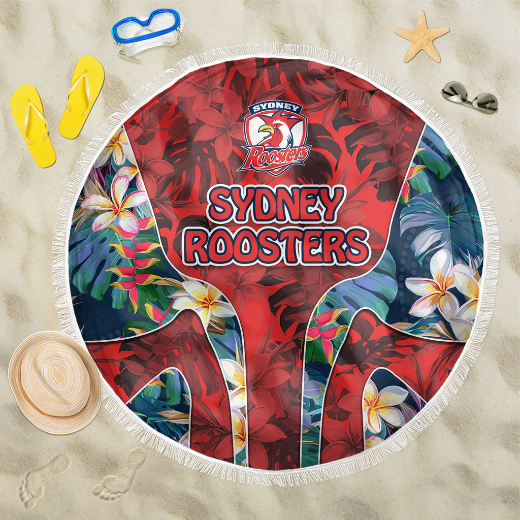 Sydney Roosters Beach Blanket Tropical Hibiscus Floral Pattern With Red And Blue Accents