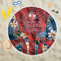 Sydney Roosters Beach Blanket Tropical Hibiscus Floral Pattern With Red And Blue Accents