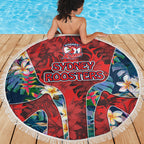 Sydney Roosters Beach Blanket Tropical Hibiscus Floral Pattern With Red And Blue Accents