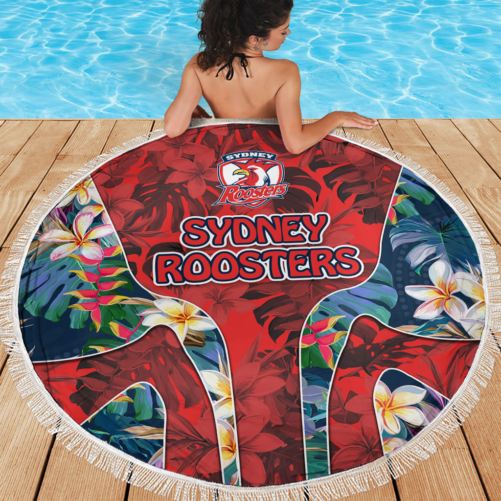 Sydney Roosters Beach Blanket Tropical Hibiscus Floral Pattern With Red And Blue Accents