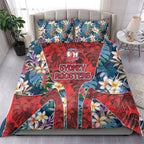 Sydney Roosters Bedding Set Tropical Hibiscus Floral Pattern With Red And Blue Accents