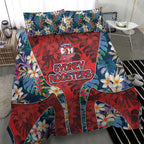 Sydney Roosters Bedding Set Tropical Hibiscus Floral Pattern With Red And Blue Accents