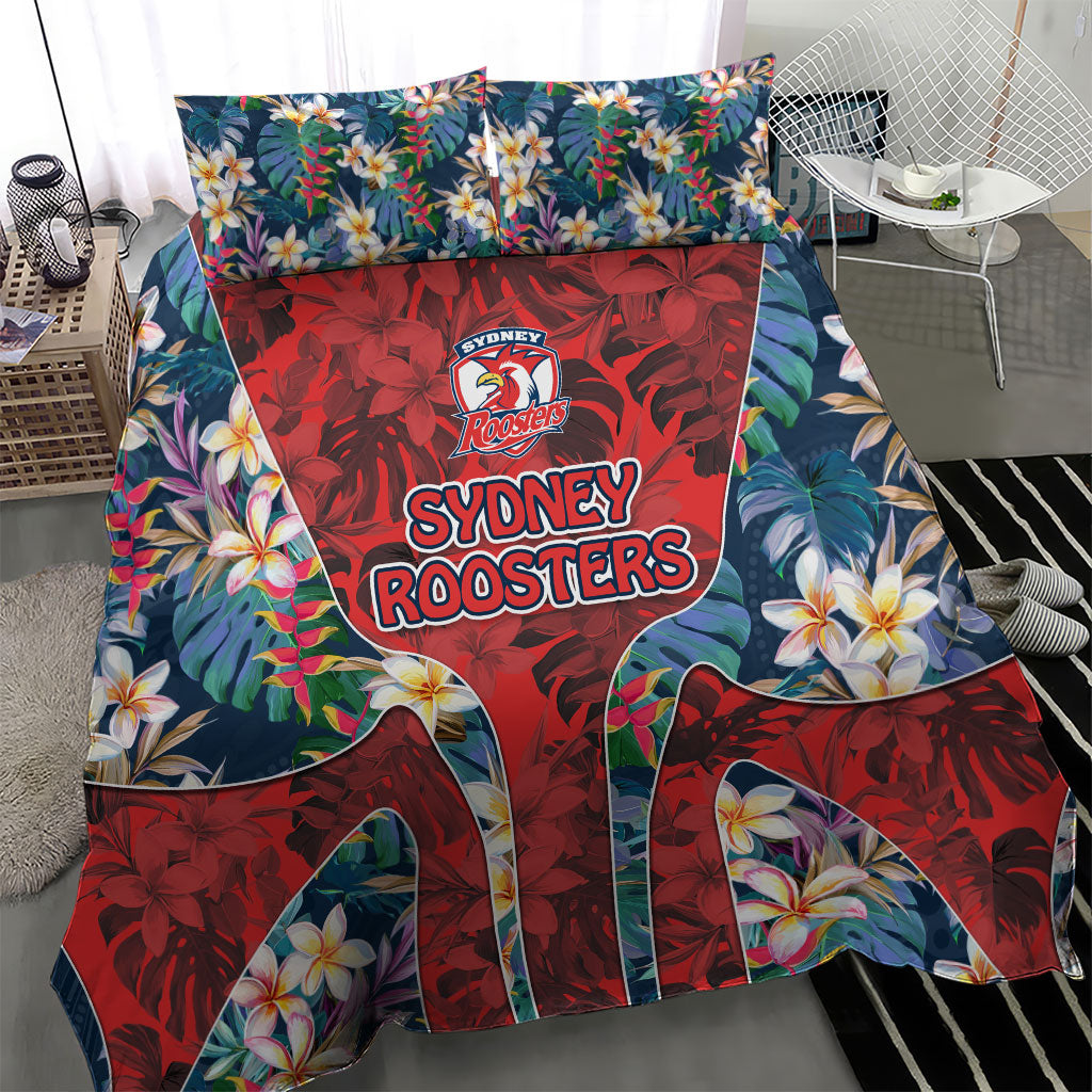 Sydney Roosters Bedding Set Tropical Hibiscus Floral Pattern With Red And Blue Accents