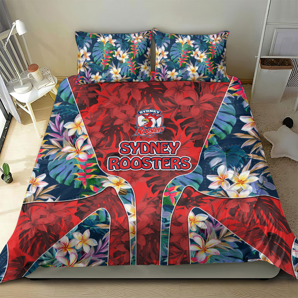 Sydney Roosters Bedding Set Tropical Hibiscus Floral Pattern With Red And Blue Accents