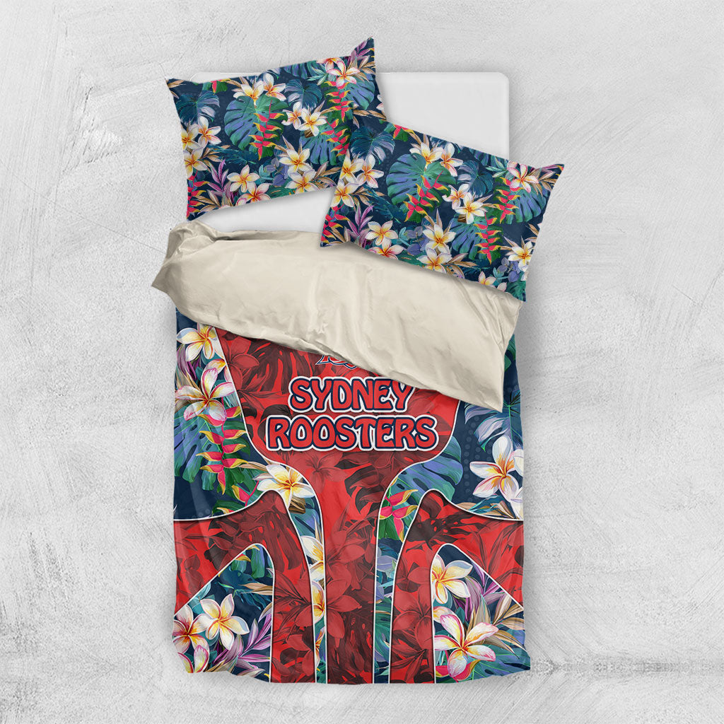 Sydney Roosters Bedding Set Tropical Hibiscus Floral Pattern With Red And Blue Accents