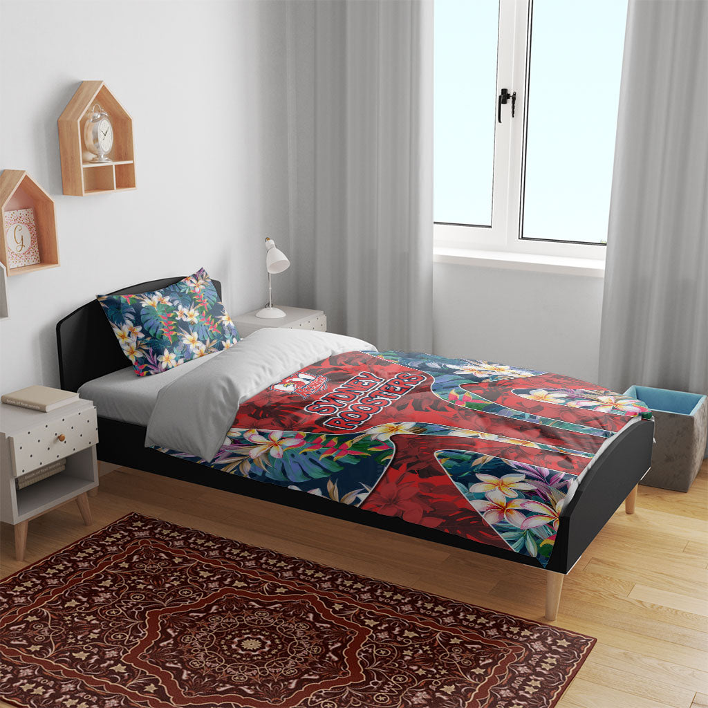 Sydney Roosters Bedding Set Tropical Hibiscus Floral Pattern With Red And Blue Accents