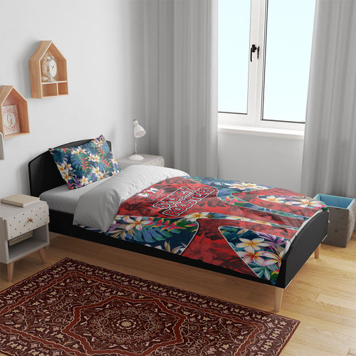 Sydney Roosters Bedding Set Tropical Hibiscus Floral Pattern With Red And Blue Accents